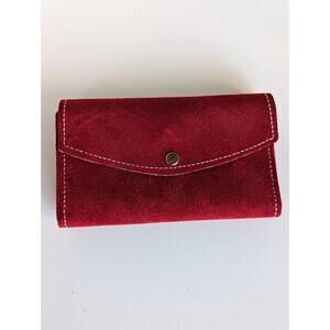 Antique RED SUEDE wallet - checkbook style - ITALY - soft
